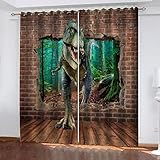 2 Stücke Thermogardine Schlafzimmer Wohnzimmer Modern Digitaldruck 3D 3D-Tier-Dinosaurier Vorhang Blickdicht Kinderzaimmer Fensterdekoration, Schallschutz Verdunkelungsvorhang 150X160cm