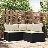 BULANED 3-TLG. Garten-Lounge-Set mit Kissen, Balkonmöbel, Balkon Möbel Set, Gartenlounge Set, Sitzgarnitur Garten, Balkonset, Sitzecke Balkon, Terrassen Möbel, Schwarz Poly Rattan