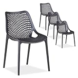 Homestyle4u 2420, Gartenstuhl schwarz 4er Set stapelbar wetterfest Gartenmöbel Stühle aus Kunststoff modern