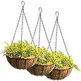 Tosnail 3 Stück Hängend Blumenampel mit Kokosfaser-Auskleidung, runder hängender Blumentopf, Metalldraht, Pflanzkorb Hängetopf Pflanzen für drinnen und draußen, Garten, Veranda-Dekoration, 25 cm