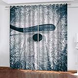 WIRMEC Gardinen Mit Ösen Schlafzimmer Verdunkelungsvorhang 3D Sport Eishockey Muster Blickdicht Vorhang, Wohnzimmer Fensterdekoration Thermogardine 2 Stücke H 160 X B 200 cm