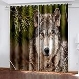 Blickdichte Vorhänge Kinderzimmer 3D Artistic Fashion Tier Wolf Thermovorhang Kälteschutz Gardinen Mit Ösen Vorhang Wärmeisolierend 140x200 cm Verdunklungsvorhänge Wohnzimmer Schlafzimmer Modern