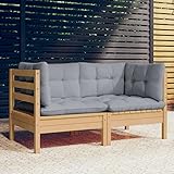 ZEYUAN 2-Sitzer-Gartensofa mit Grauen Kissen, Gartenlounge, Garden Sofa, Balkonmöbel, Gartenmöbel, Loungemöbel, Balkon Sofa, Massivholz Kiefer