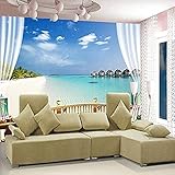 DEKii 3D-Wandbild Fototapete Selbstklebende Tapete Küstenlandschaft Mittelmeerstrand Fensterlandschaft Foto Wasserdichter Aufkleber 3D-Tapete Wohnkultur Kleister Die Fototapete