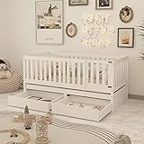 Kayan Kinderbett mit Vollabtrennung 90 x 200. Mehrzweckbettrahmen umbaubar in Zwei getrennte Betten, weiß