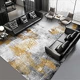 KeletiRug Teppich im Wohnzimmer Esszimmer Teppich, Flur Teppich Teppich im Schlafzimmer Kurzflor Carpet Schwarz und grau-gelb 140x200 cm