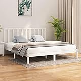 Festnight Massivholzbett Holzbett Bettrahmenbett Lattenrost Bettgestell Holz Doppelbett Gästebett Jugend-Bett Schlafzimmer Seniorenbett Weiß 180x200 cm 6FT Super King 302