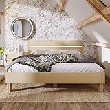 WEALTHGIRL Holzbett Doppelbett mit Bett mit Nachttisch Schubladenkommode Kopfteil Stauraumbett aus Bettgestell mit Lattenrost Natürlich& Weiß Klassischen Landhausstil (Natur,140 x 200 cm)