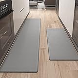 Color G 2 Stück Küchenläufer, Satz PVC Küchenteppich Waschbar rutschfest, Teppich Küche Wasserdicht und Ölbeständig, Küchenmatte Schwer Für Küchen, Flur, Wasserbar (44x75+44x180cm, Grau)