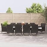 Festnight Sitzgruppe Rattan Garten 10 Personen,Essgruppe Outdoor 10 Personen,Polyrattan Essgruppe 10 Stühle Und EIN Tisch,mit Kissen Schwarz,Rattan Gartenmöbel Set Wetterfest (250 cm Tischlänge)
