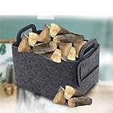 Kaminholzkorb Faltbare Aufbewahrungstasche Feuerholzkorb Feuerholzkorb Weide Grau für Brennholz, Spielzeug, Zeitschriften,50x32x35cm