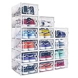 Hrrsaki 15 Stück faltbare Schuh-Aufbewahrungsboxen, Schuhboxen, transparenter Kunststoff, stapelbar, Schuh-Organizer-Boxen mit Frontöffnungsdeckel, Größe 9 (3333 (333 cm) .03 cmx22.9x14 cm, Weiß