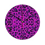 XVBCDFG Wanduhren aus Holz, lila, wilde Tiere, Leopardenfell, rund, moderne Holzwanduhr, geräuschlos, nicht tickend, Batterie