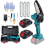 Awardroom Mini Kettensäge mit Akku, 21V 4 Zoll Mini Akku Kettensäge mit 2 Akku und Ladegerät, Einhand Kettensäge mit Spritzschutz & Sicherheitssperre LED-Beleuchtung für Gartenscheren Astschere H