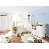 Lomadox Babymöbel 4er-Set im Landhausstil in Pinie weiß Nb./Trüffel Eiche Nb.