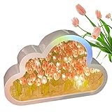 Kaxenig Wolke Tulpenspiegel Nachtlicht,Tulip Cloud Schreibtischlampe - LED-Wohnzimmer-Nachttisch-Desktop-Ornamente, LED-Tulpen-Tischlampe, Nachttischlampe für Paare, Freunde, Kinder