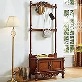 MILIPA Europäischer Vintage Echtholz Distressed Stil Boden Stehende Garderobe, Metallhaken, Handgeschnitzt, Installation Ohne Werkzeug,Cherry,83cm