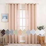 MIULEE 2er Set Voile Vorhang Sheer Leinenvorhang mit Ösen Transparente Leinen Optik Gardine Ösenschal Wohnzimmer Fensterschal Lichtdurchlässig Dekoschal Schlafzimmer 140x225cm (B x H) Pfirsich