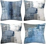 QUALKNOY Kissenbezug 40x40 4er Set Blau Grau Sofakissen Kissenhülle Couchkissen Outdoor Dekokissen Kissenbezüge Home Deko Kissen Bezug Wohnzimmer Zierkissen