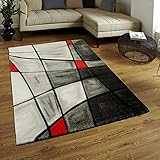 Herzgewebt Merinos Brilliance Teppich Hochwertig Modern Trendig Abstrakt Rechteck Grau Rot, Größe:80 x 150 cm