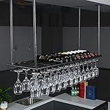 Decken-Weinregal aus Metall, höhenverstellbar, industrieller hängender Dekorationsständer, Vintage-Weinflaschenregal, Becher-Stemware-Halter, für Bars/Restaurants/Küchen (Size : 120cm) (60c