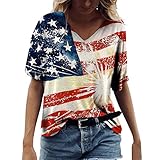 Womens American Flag Shirt Short Sleeve Round Neck USA Independence Day 4. Juli Flag Top Lose Patriotische T-Shirts Sexy Shorts Damen