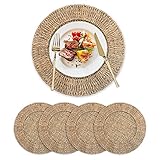 CHONLY Platzset Seegras Natur 4er Set 33 cm Rund Handgewebte Tischteller Abwischbar Hitzebeständige Geflochte Platzdeckchen für Zuhause Outdoor Garten Terrasse Geschenk