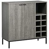 HOMCOM Küchenschrank Sideboard mit Weinregal, Buffetschrank mit Verstellbaren Einlegeböden, Küchekommode mit Kippschutz für Wohnzimmer Grau Stahl 86,4 x 40 x 91,4 cm