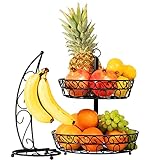 Chefarone Obst Etagere und Bananenständer als dekoratives Set - Obstkorb schwarz - Obstschale Metall mit Ständer für extra viele Bananen