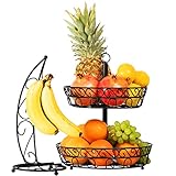 Chefarone Obst Etagere und Bananenständer als dekoratives Set - Obstkorb schwarz - Obstschale Metall mit Ständer für extra viele Bananen