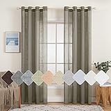 MIULEE 2er Set Voile Vorhang Sheer Leinenvorhang mit Ösen Transparente Leinen Optik Gardine Ösenschal Wohnzimmer Fensterschal Lichtdurchlässig Dekoschal Schlafzimmer 140x225cm (B x H) Braun