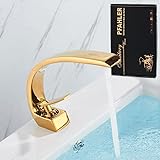 Waschtischarmatur in modernem Design,Perfekt für das Badezimmer, die Toiletten oder das Gäste WC.Wasserhahn Waschbecken kaltes und heißes Wasser (Gold), 2023