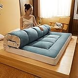 Zusammenklappbare Roll-Up-Futon-Matratze, japanische Bodenmatratze aus 3D-Federsamt, sofortige warme, dickere Tatami-Matte, Bett-Schlafunterlage,Peacock blue,90x200cm