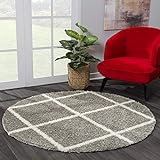 SANAT Madrid Shaggy Teppich Rund - Hochflor Teppiche für Wohnzimmer, Schlafzimmer, Küche - Grau, Größe: 120 cm