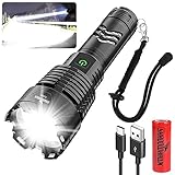 Shadowhawk Led Taschenlampe Extrem Hell, XHP160.2 20000 Lumen Taschenlampe Led Aufladbar USB Taktische Taschenlampen Batteriebetrieben, IP67 Wasserdicht Flashlight für Outdoor Camping(6000mah Akku)