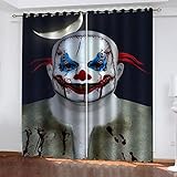 Gardinen Wohnzimmer Blickdicht Modern 2Er Set Film-Clown-Figur Mit Ösen 170X200Cm Verdunkelungsvorhang Thermovorhang Hitzeschutz Blickdichte Vorhänge Schlafzimmer Kinderzimmer Mädchen Junge