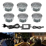 CHNXU LED Bodeneinbaustrahler 6er Set Ø45mm 1W Terrassen Einbaustrahler Aussen 12V IP67 Wasserdicht Terrassenstrahler Licht für Küche Garten Treppen Balkon Terrasse, Warmes Weiß