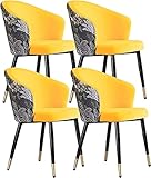 HAVMAK Moderne Küche Esszimmerstühle Set Retro Esszimmerstühle Set mit 4 modernen Küchenstühlen Esszimmerstühlen mit Metallbeinen, Samtsitz und Stickrückenlehnen (Farbe: Orange Gelb)