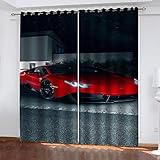 GSKOQD Gardinen Wohnzimmer Kinderzimmer Ösenvorhang Blickdicht Vorhänge 2Er Set 280X260Cm (B X H) 3D Roter Supersportwagen Muster Verdunkelungsvorhang Schlafzimmer Fensterdekoration Thermovorhang