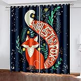 OUSIKA Vorhang Blickdicht Ösen 3D Cartoon-Tier Fuchs Polyester Mit 3D-Druck, Für Schlafzimmer, Geräuschreduzierung 2 Stück 220x210 cm Verdunkelungsvorhang, Blickdichte Vorhänge Wohnzimmer Deko