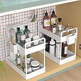 Ronlap 2 Pack 2 Tier Küchen Organizer Set, Standregal Unterschrankregal Duschablage Gewürzregal Küchenschrank Organizer mit Körbe, Trennwände, weiß