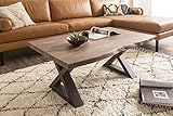 Robas Lund Couchtisch Massivholz mit Baumkante, Wohnzimmertisch Vintage Look, Akazie Massiv Walnuß lackiert, BxHxT 110x45x70 cm