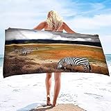 OAXACO Mikrofaser Strandtuch Zebra Strandhandtuch groß 90x180, Grasland Badetuch Strandlaken Handtuch Sandfreie Schnell Trocknende Leichtes Saunatuch, reisehandtuch, Sporthandtuch