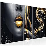 Runa Art Wandbild XXL Lippen Gold Schwarz 200 x 80 cm Frau 5 Teilig - Made in Germany - 041555a