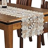 bestickter Spitzen-Tischläufer mit floralem Muster, Polyester, rechteckig, für Haus, Esszimmer, Ankleide Tischdekoration, 40cm x 200cm, Beige