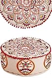 Runder Pouf Sitzpouf aus Baumwolle Azra ø 50cm Rund Mit Füllung | Sitzkissen Bodenkissen Kissen Orientalisch | Sitzpuff Hocker Sitzhocker Fusshocker bestickt als Orientalische Dekoration