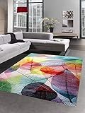 CARPETIA Teppich modern Designerteppich Blätter Laub bunt Größe 80x150 cm