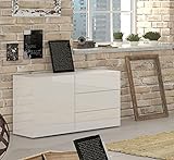 Dmora Modernes Sideboard mit 1 Tür und 3 Schubladen, Made in Italy, Küchen-Sideboard, Wohnzimmer-Design-Buffet, 110x40h35 cm, glänzend weiße Farbe