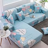 Sofabezug ecksofa spannbezug L-förmig Sofa-Abdeckung, Anti-Rutsch-All-Inclusive-Elastic-Sofa-Abdeckung, Polyester Wohnzimmer Kombination Sofa Cover, Liebe Luftballon-Muster 2-Sitzer + 2-Sitzer Sofabez