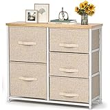 Pipishell Chest of Drawers with 5 Fabric Drawers, Practical Storage Chest Cupboard for Bedroom Children's Room Hallway - Beige